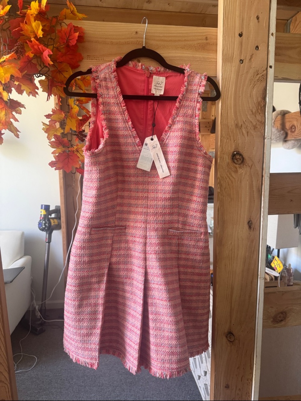 cinq a sept Pink Tweed V-Neck Sleeveless Dress